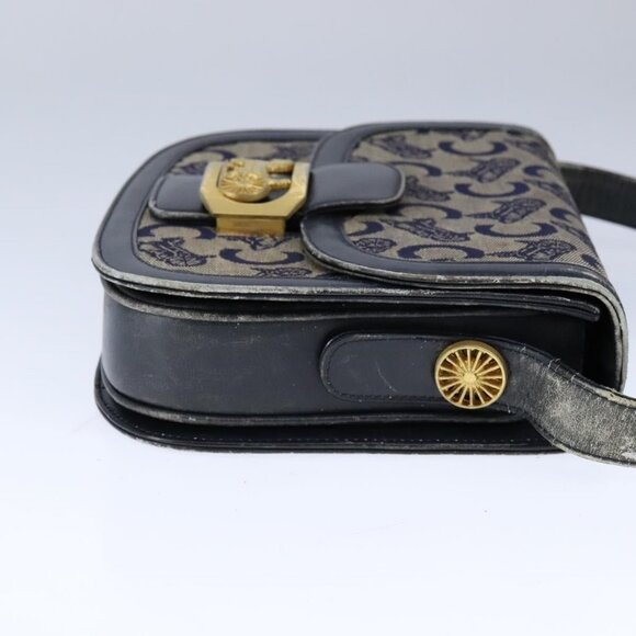 Authentic CELINE C Sulky Shoulder Bag Canvas Leather Navy - Picture 11 of 16
